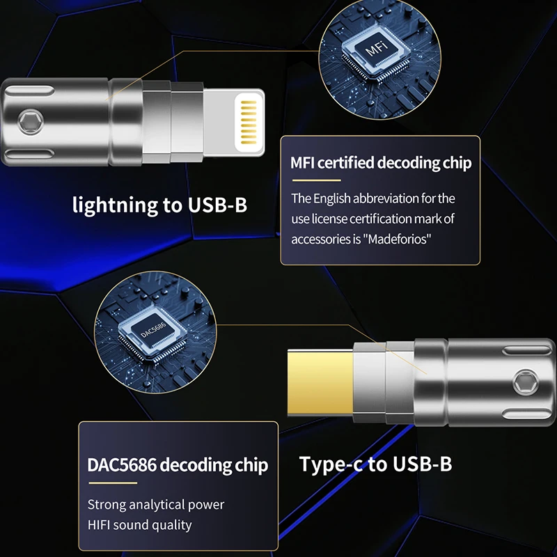 HiFi Lightning to Type B USB Audio Cable Hi-end Pure Silver OTG Type A to B, A-C,C-B, C-C USB Cable for Amplifier DAC