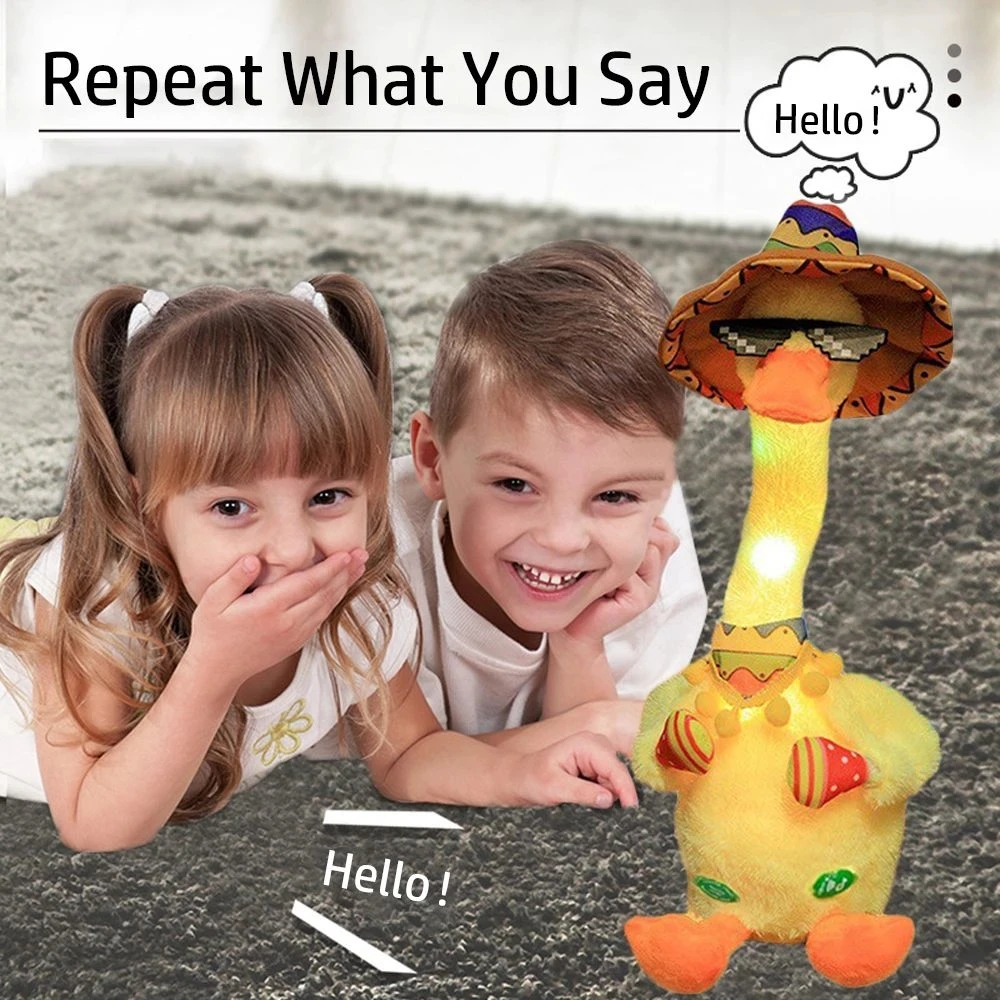 120 Songs Mexican Dancing Duck Plush Toy Toddler Learn Talking Toy Light Repeating Swing Duck Electric Plush Doll Baby Speak Toy miniature porcelain figurines