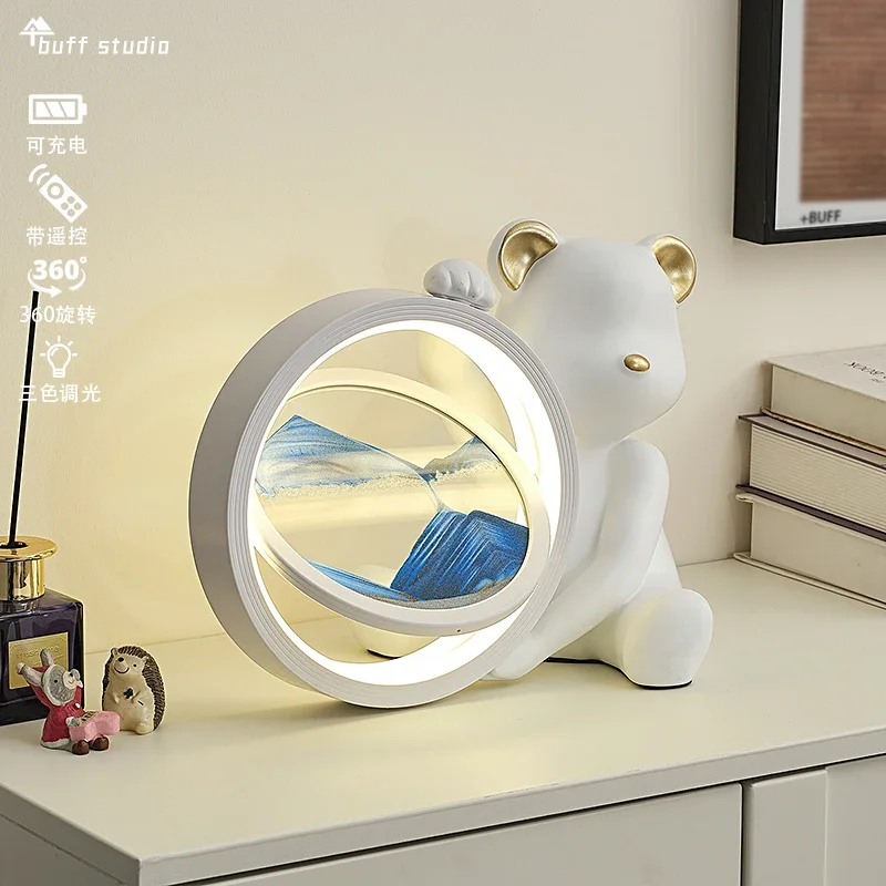 

Creative and violent bear flow sand painting night lights, tabletop hourglass decorations, living room, bedroom, light luxury ho