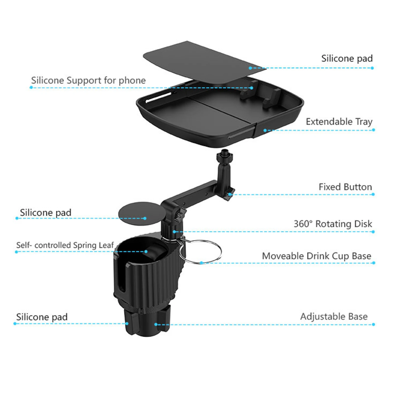 Ruucy Plateau Porte Gobelet de Voiture Extensible, Plateau Repas Voiture  Pivotant à 360°, Plateau Voiture Manger avec Fente Téléphone Portable