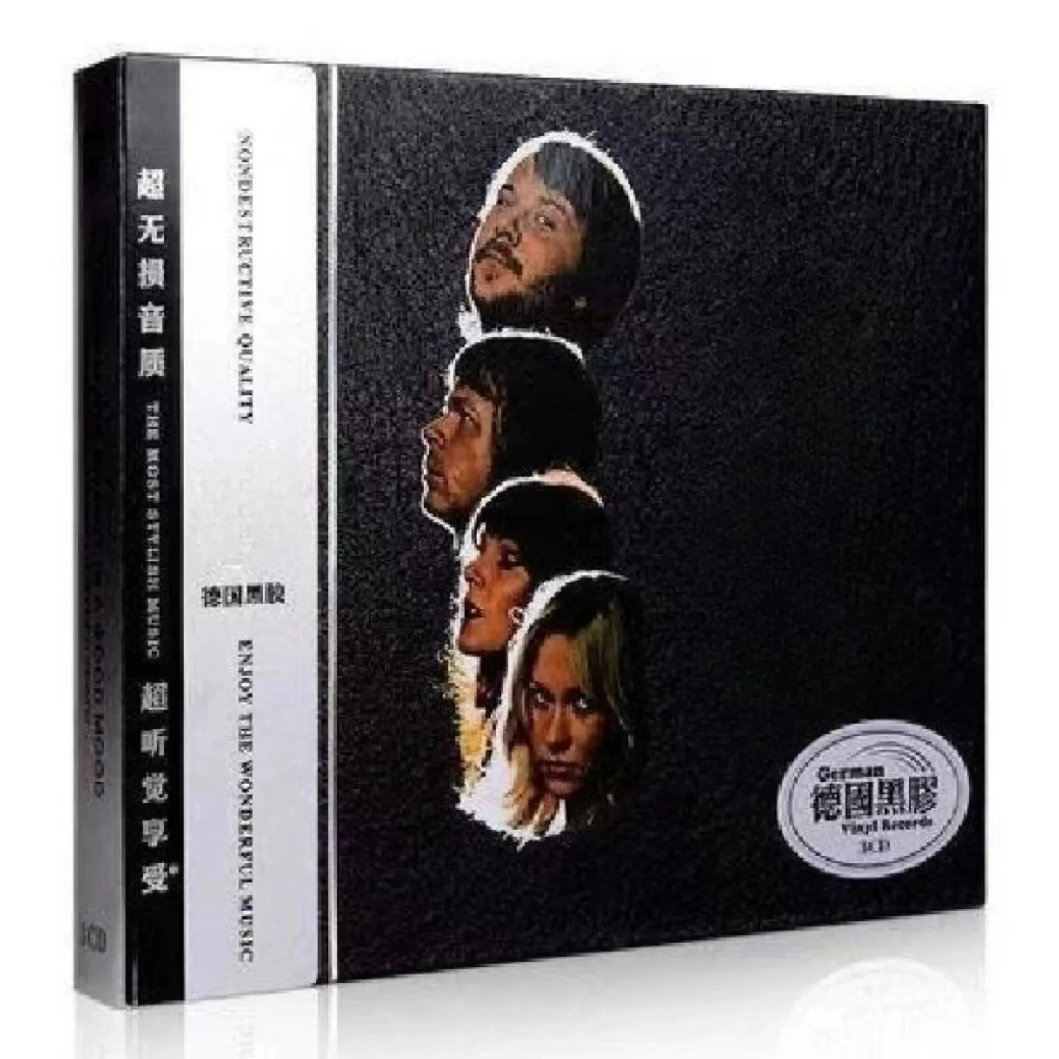 Premium Collectible Vintage 70s European Disco Pop CD with Stylized Band Member Portraits on Black Background