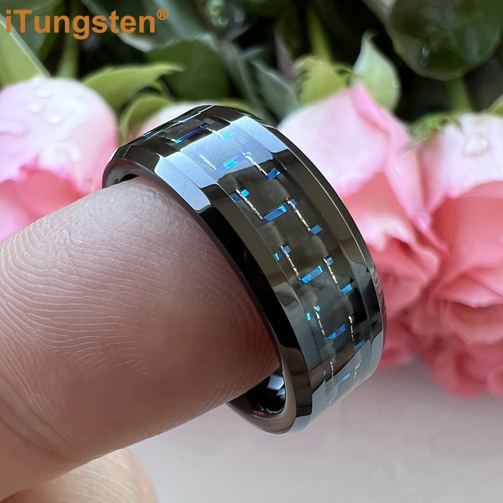 iTungsten 6/8mm Carbon Fiber Ring Men Women Wedding Band Tungsten Trendy Jewelry Beveled Polished Free Shipping Comfort Fit dropshipping 8mm domed wedding band men women tungsten carbide ring grooved polished brushed classic gift jewelry comfort fit