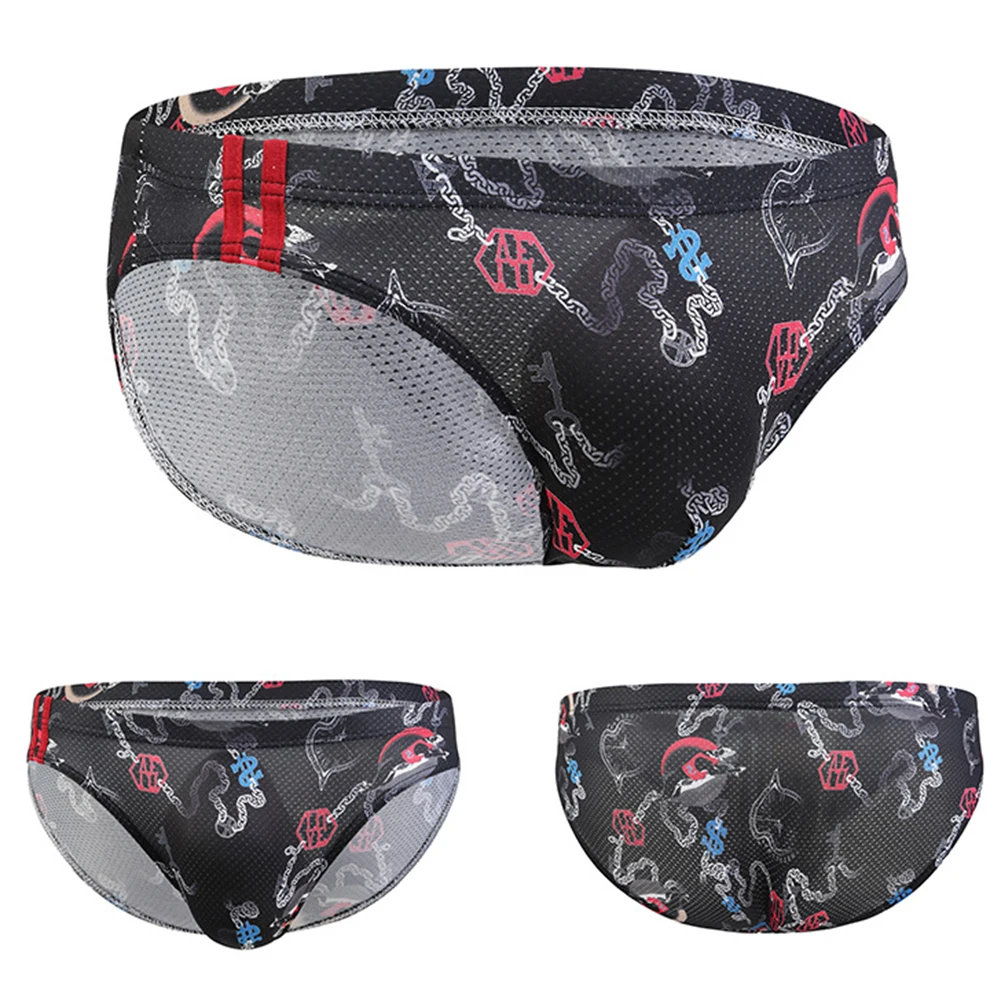 

Bikini Bottom Men Breathable Mesh Thongs Print Underwear Brief Bulge Pouch G-string Mens Sexy Swimsuit Youth Elastic Underpants