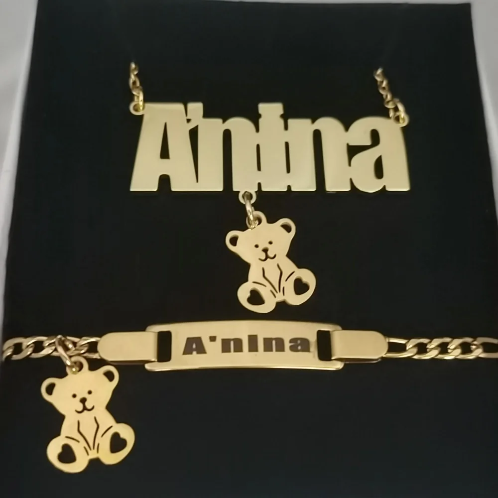 

LeeChee Bear Small Pendant Custom Name Letter Nameplate Necklace Engraved Bracelet Cute Jewelry Gift For Girl