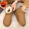 Men's Winter Snow Boots Thick Bottom Short Tube Warm Fleece Lined Indoor Heightening Non-Slip Rubber Sole round Toe Boots