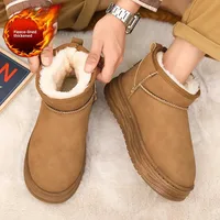 Men's Winter Snow Boots Thick Bottom Short Tube Warm Fleece Lined Indoor Heightening Non-Slip Rubber Sole round Toe Boots