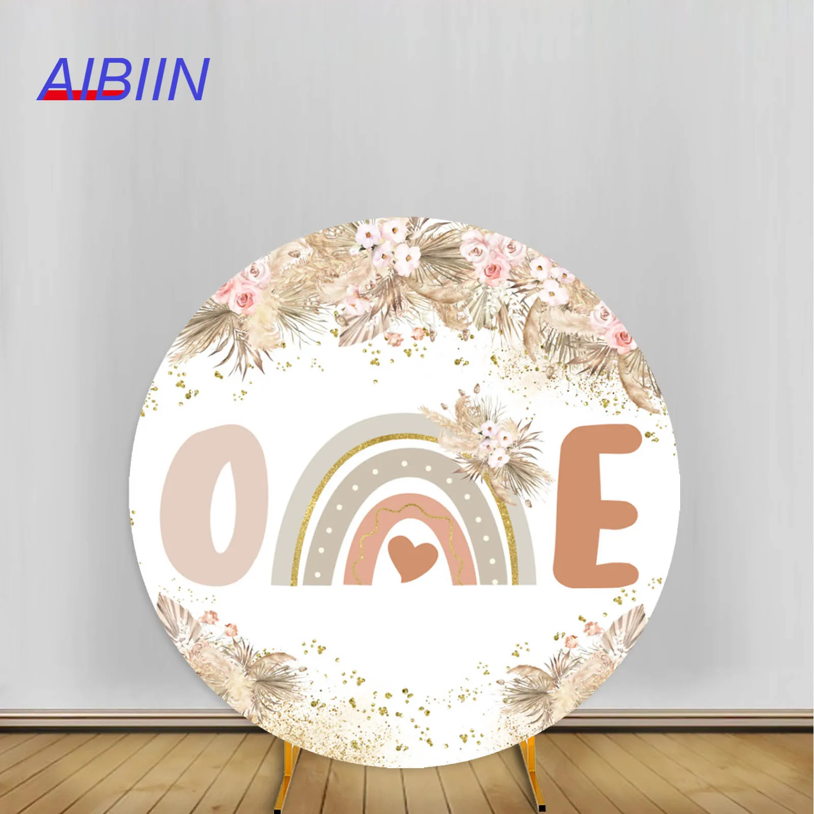 

AIBIIN Round Arch Backdrop Cover Boho Floral Newborn First 1 Year Old Birthday Party Decor Background Cake Smash Photozone