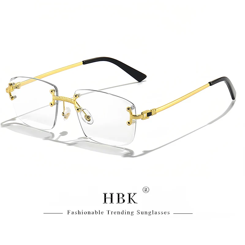 HBK Square Rimless Sunglasses Women Retro Metal Sun Glasses Men Luxury Party Business Gradient Shades 2024 Summer Style
