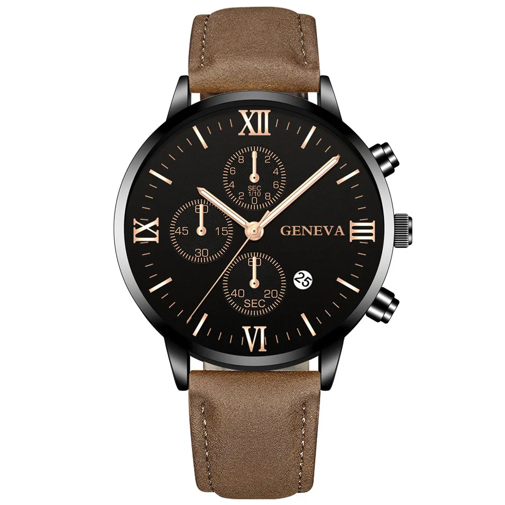 Fashion Geneva Men Date Alloy Case Synthetic Leather Analog Quartz Sport Watch Male Clock Top Brand Luxury Relogio Masculino 