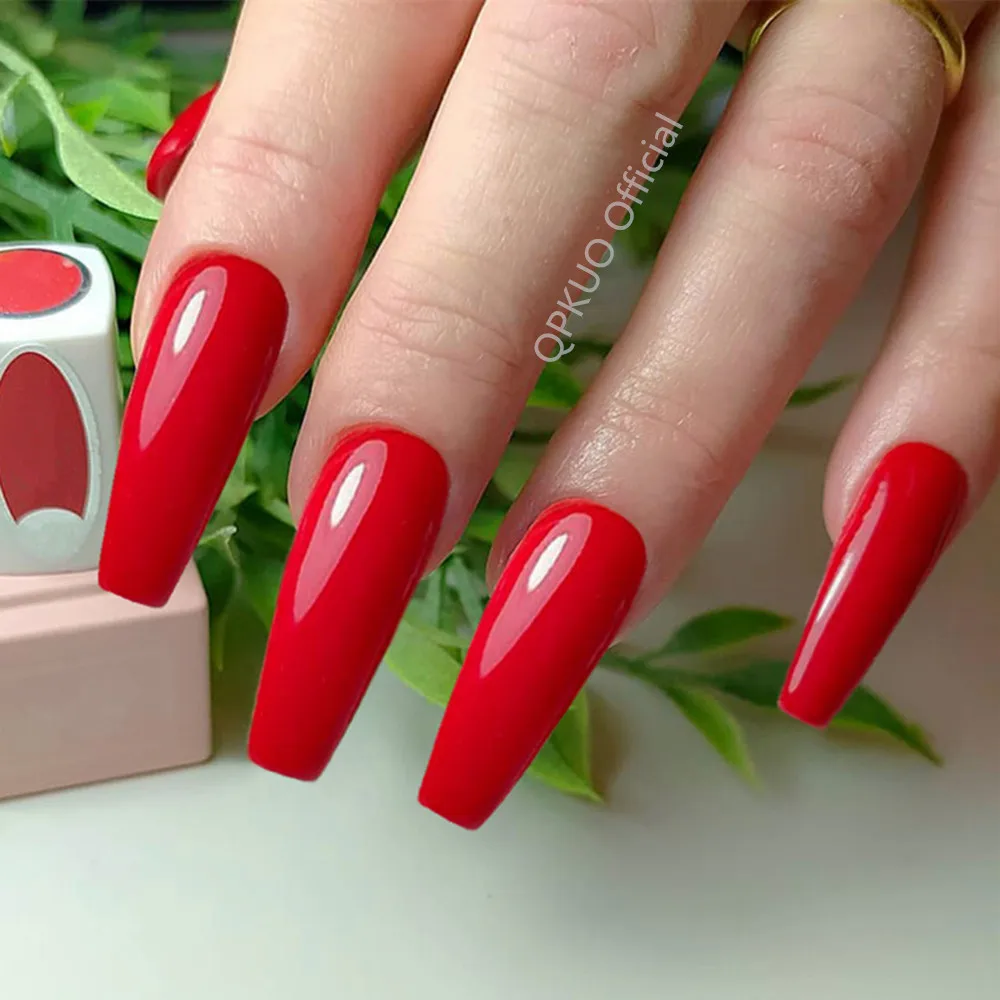 젤리 접착제로 인조 네일 프레스, 슈퍼 롱 발레리나 관 가짜 네일, DIY 버건디 손가락 팁 매니큐어 도구, 24 개