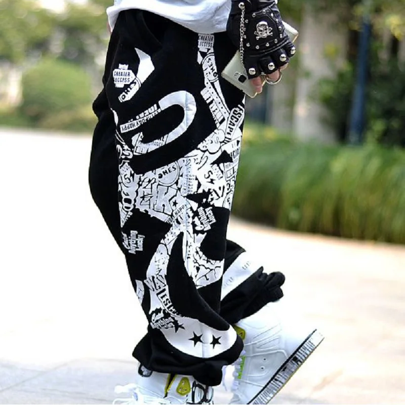 Sweatpants Men Board Sports Trousers Street Dance Wide Legs Pants Loose Rap Hip Hop Britches Print Baggy Track Bottoms Plus Size
