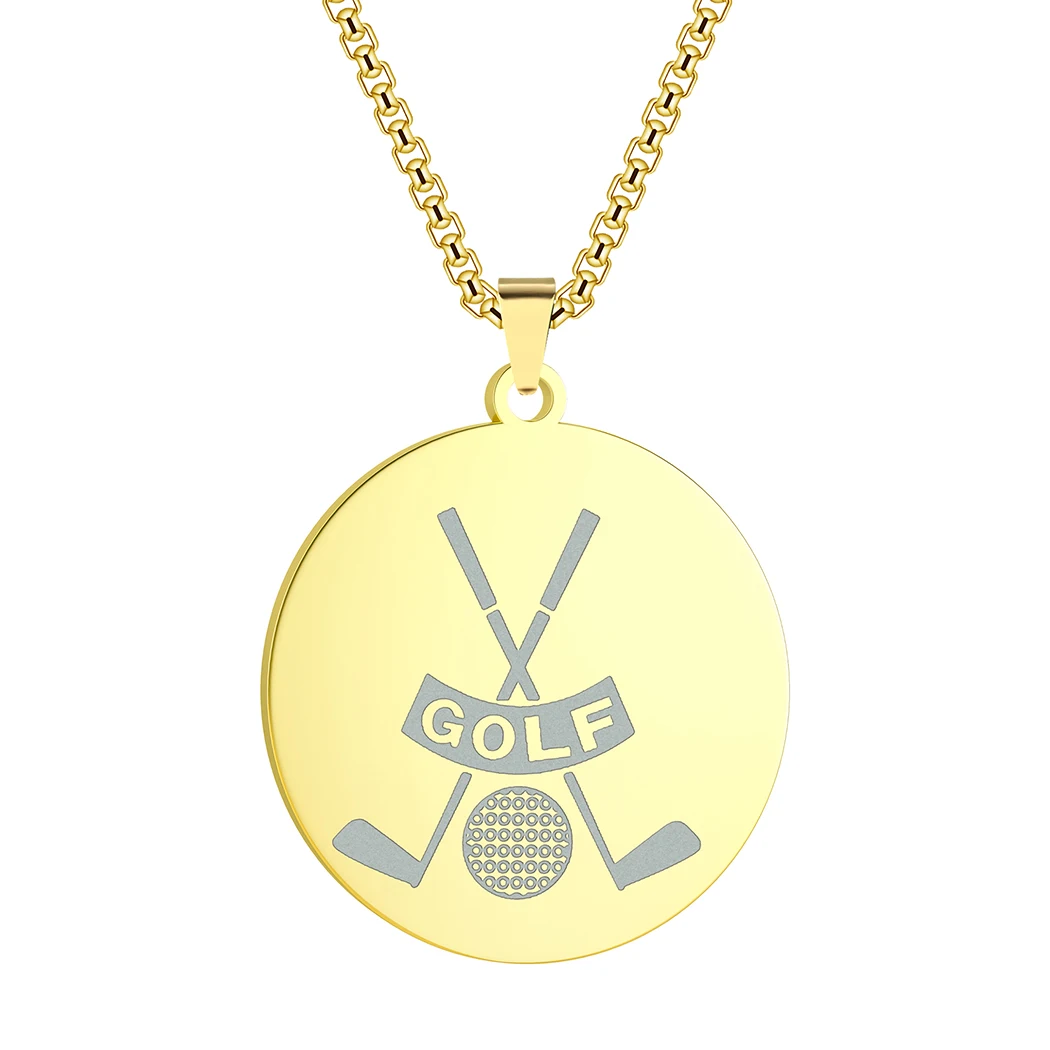 Golf Ball Pendant Necklace Engraved Golfer Jewelry Simple For Men And