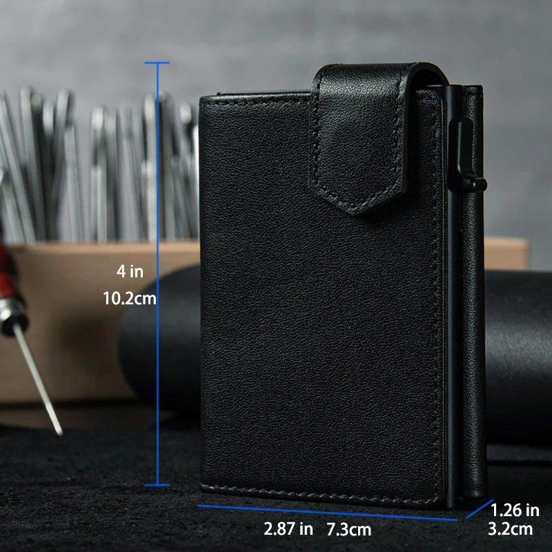 YATBEST Men's Card Bag RFID Anti Theft Brush Anti Magnetic Tape Zipper Change Bag Aluminum Automatic Pop Up Credit Card Clip id credit card holder