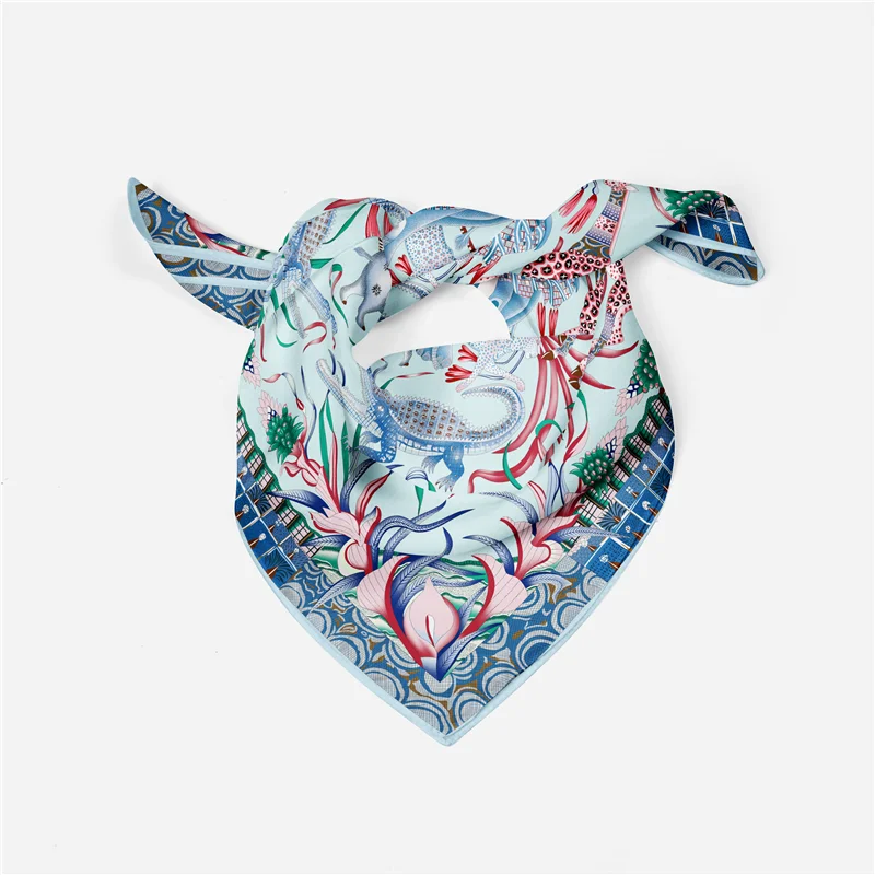 53 cm Elefant Giraffe Zebra Quadrat Schal Marke Design Pferd Luxus Seide Frauen Schal Bandana Stirnband Mode Hijab Halstuch – Detail 15