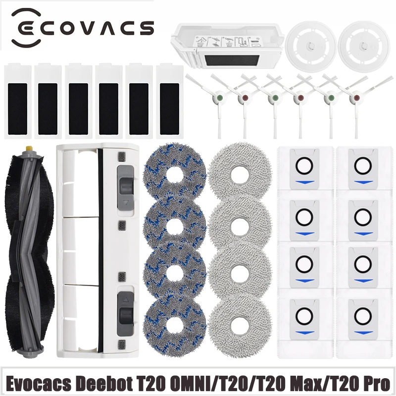Ecovacs Deebot 예비 부품, 메인 사이드 브러시 걸레 천, HEPA 필터, 먼지 봉투 교체, T20 OMNI/T20/T20e/T20 Pro 액세서리