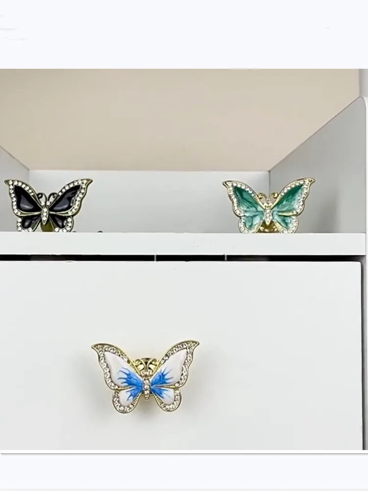 Criativo Crystal Butterfly Knob Mobiliário de Quarto Infantil Punho Decorativo Ouro Prata Gaveta Sapateira Cômoda Kids Drawer Moda
