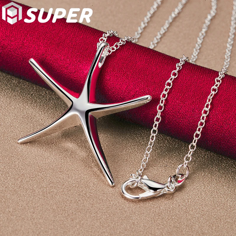 925 Sterling Silver Starfish Pendant Necklace 1630 Inches Chain For