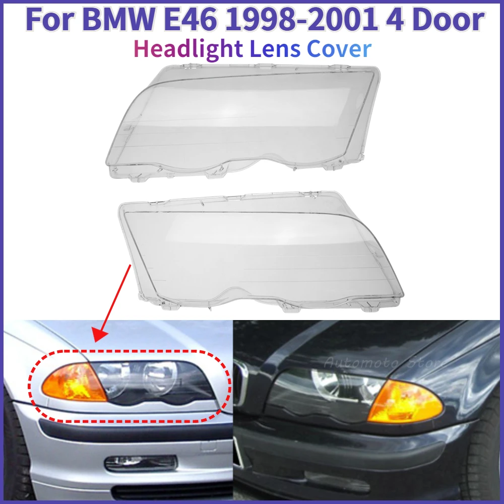 1pair Car Headlight Glass Cover Clear 4 Door Automobile Headlamp Head