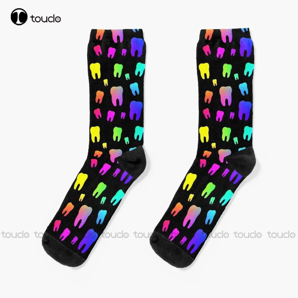 

Rainbow Teeth Socks Cotton Socks For Women Personalized Custom Unisex Adult Teen Youth Socks 360° Digital Printing Streetwear