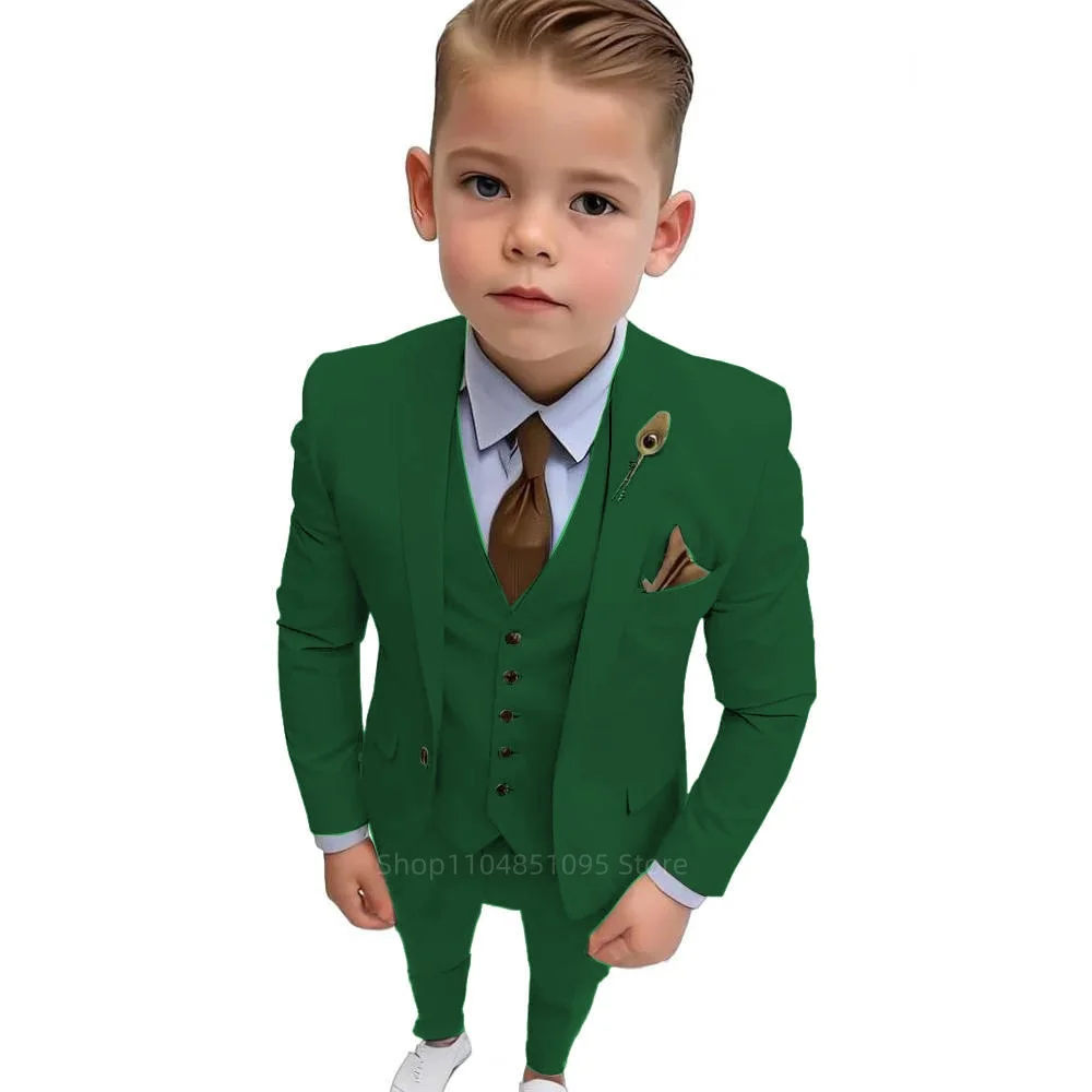 Elegant Three Piece Set for Boys Single Breasted Blazer Vest Pants Kid Suit Set for Piano Performances And Evening Events