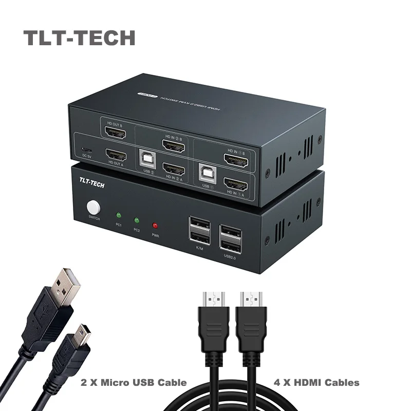 Kvm-консоль с двумя мониторами HDMI-совместимость 2 входных дисплея поддержка 4K USB2.0