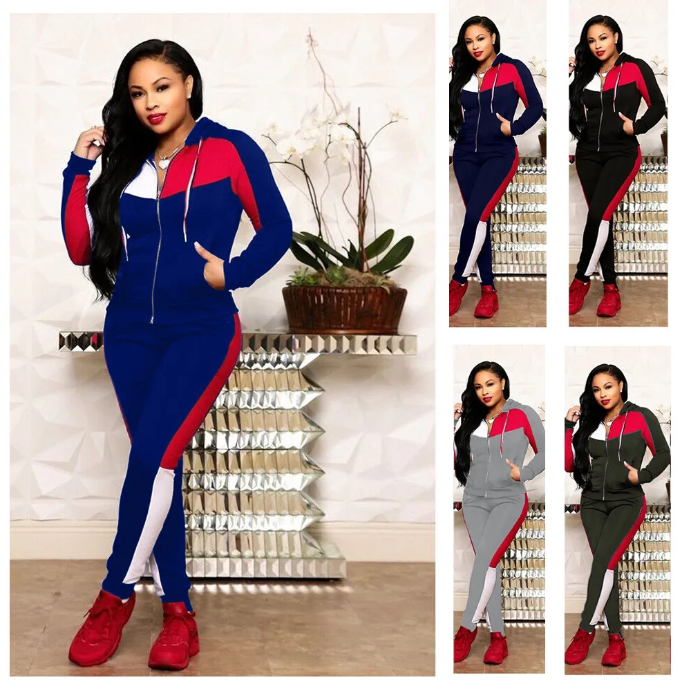 

2023 New Set Autumn and Winter Women's Wholesale Leisure Fashion Splice Leisure Sports Set Multi Color Selection
