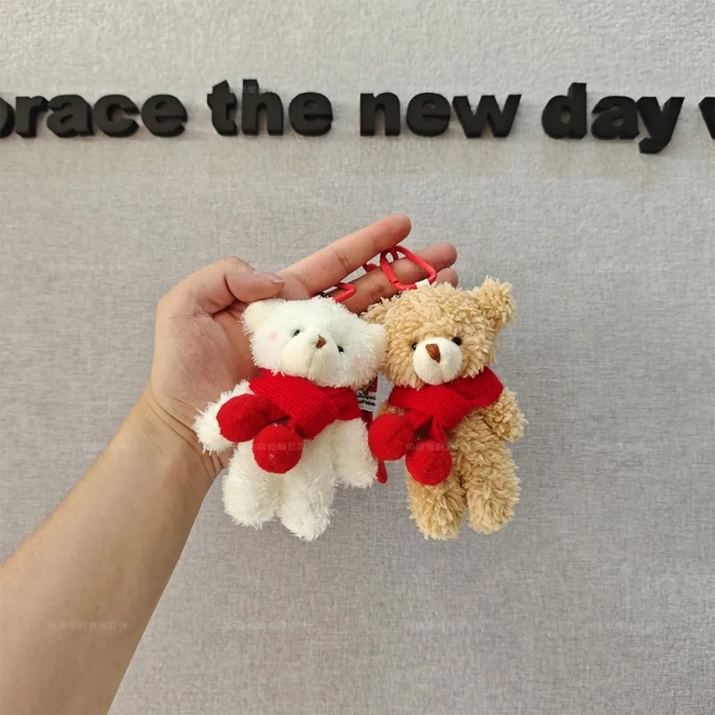 Bear Pendant Popular Pink Powder Blusher Bear Plush Doll Cute Mini Scarf Doll Suitable for Hanging School Bag Mobile Luggage