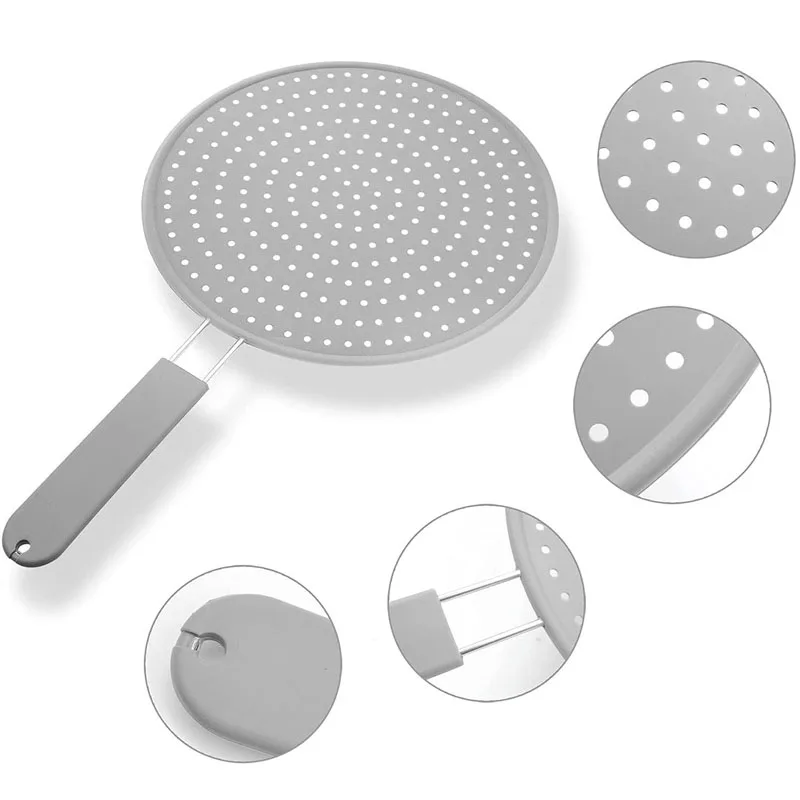 1Pc Silicone Splatter Screen with Handle M/L Heat-resisting Oil Lid Frying Pan Cover Splash Proof Guard Kitchen Gadgets Tools
