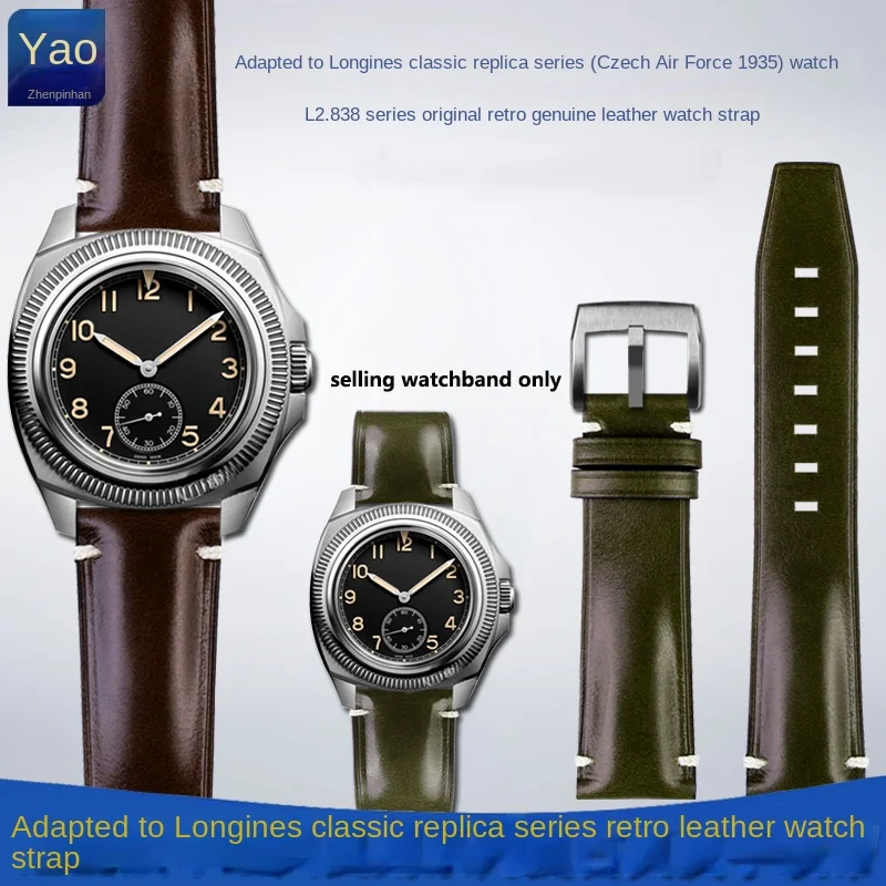 Cinturino Per Orologio Da Uomo Per Longines Serie Riproduzione Classica L2.838 Czech Pilot 1935 Cinturino Per Orologio Vintage In Vera Pelle 22Mm