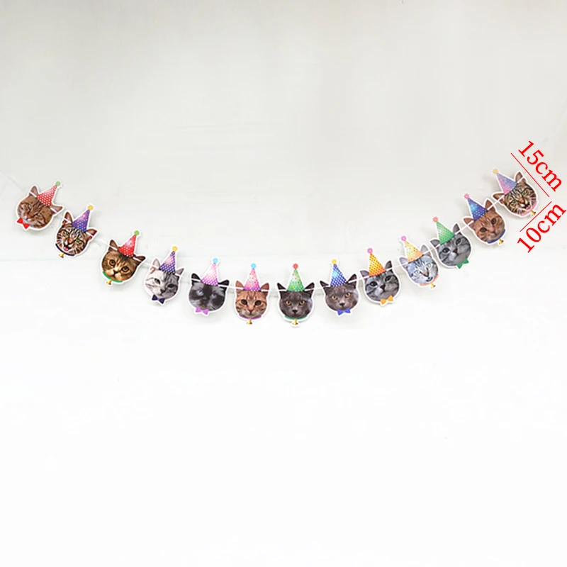 13 Flags Cat Dog Paper Banner Pet Happy Birthday Bunting Garland Decoration Cartoon Animal Dog Cat Theme Birthday Party Banner