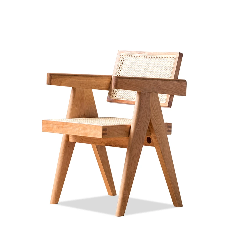 

TPZ056 Wholesale cherry wood rattan restausrant cafes wooden armchair modern design nordic wood