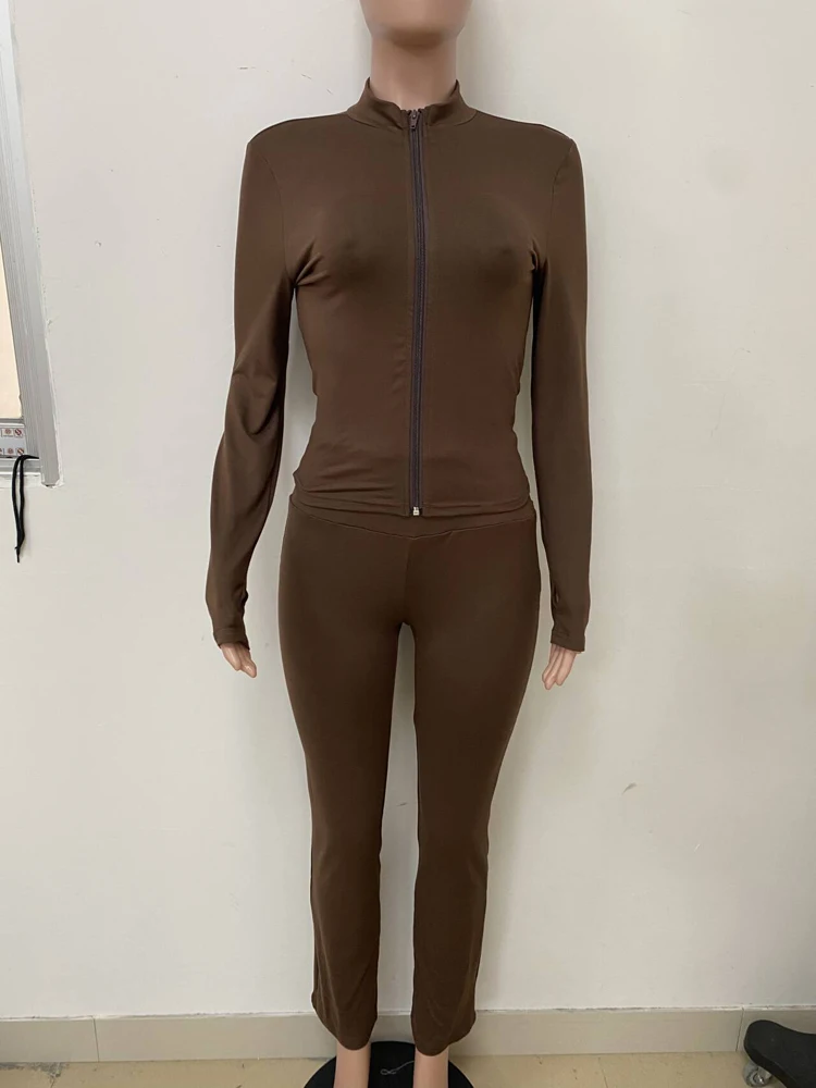 Zweiteiliges Set für Damen, Oberteil mit Reißverschluss, hohe Taille, schmale Passform, Hosenanzug, Sportbekleidung, lässig, Herbst-Winter, Jogging-Outfits für Damen, Set 2024 – Detail 16