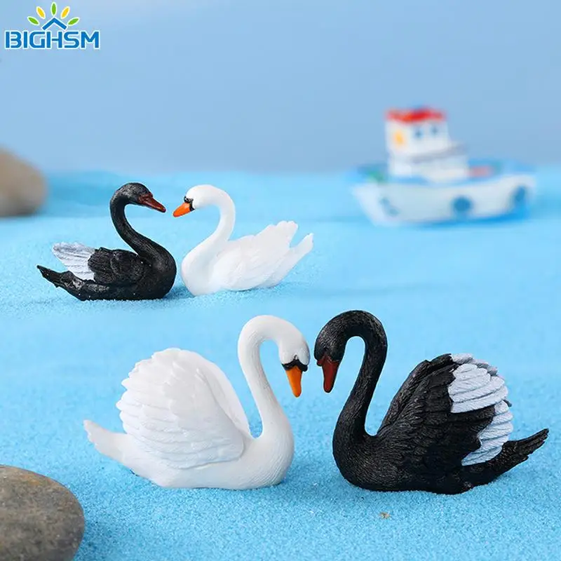 2Pcs Mini Swan Animal Figurine Miniature Figurine Craft Bonsai Home Fairy Garden Ornament Car Decoration Terrario Decoration