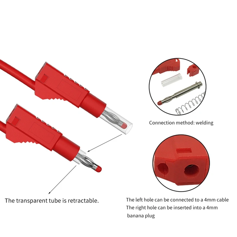 Electrical Test Leads 2Pcs Multi-Meter Cable Jumper Wire 4Mm Banana Plug Red Black