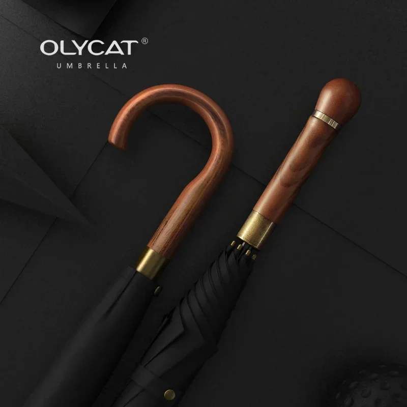 OLYCAT Wooden Long Umbrella Men Business Vintage Big Golf Umbrellas Wind Resistant Simple Outdoor Travel Umbrella Rain Women wind resistant umbrella,windproof umbrella