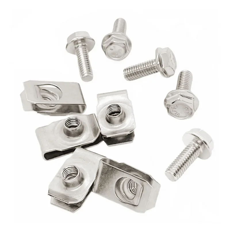 10pcs (5sets) Stainless Steel Car Body Bolts U-nut Clips M6 M5 M4 M8 Fender Retainer Fastener Leaf Spring Nuts