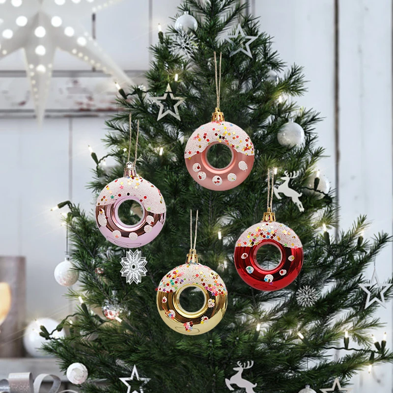 Christmas Decorations 4Pcs Christmas Ball Christmas Tree Decoration Plastic Donuts