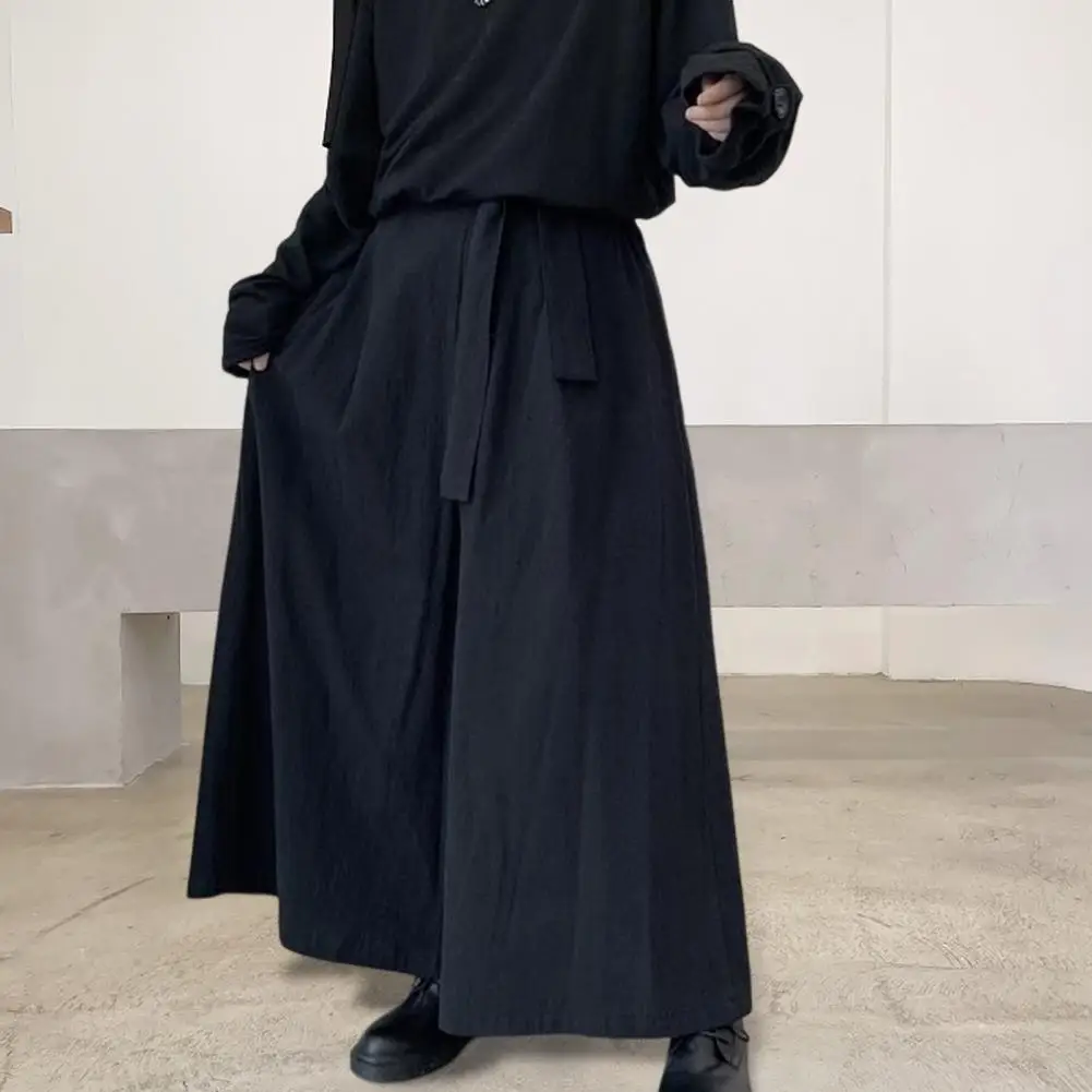Wide Leg Pants Trendy Men Trousers Punk Streetwear Dark Style Samurai Spring Pants Lace Up Autumn Trousers for Cosplay