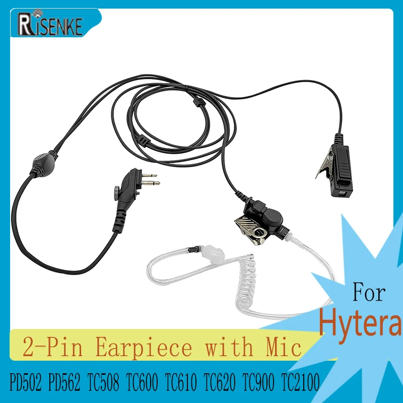 RISENKE-2-Pin Earpiece for Hytera,Radio Headset with Mic,PD502,PD562,TC508,TC600,TC610,TC620,TC900, TC2100, BD502i,PD482i,BD552i