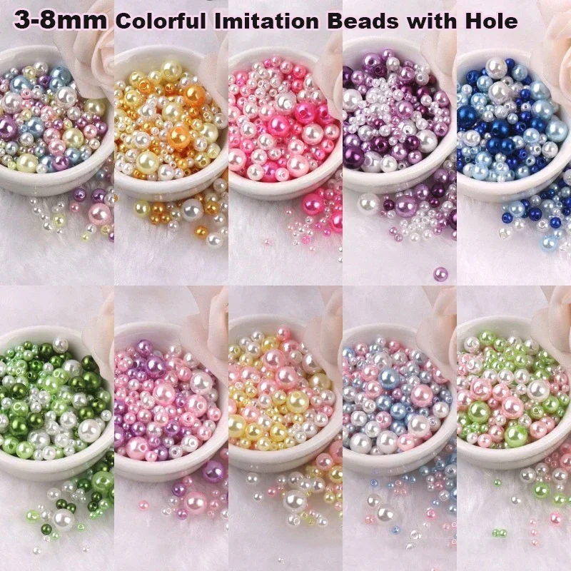 150Pcs 3-8mm Colorful Imitation Beads with Hole Round Resin Beads Ball Loose Spacer For DIY Crafts Jewelry Making acrylic beads,glass beads,stone beads,imitation pearl beads,wood beads,plastic beads,acrylic craft beads,abs beads,resin beads,metal beads