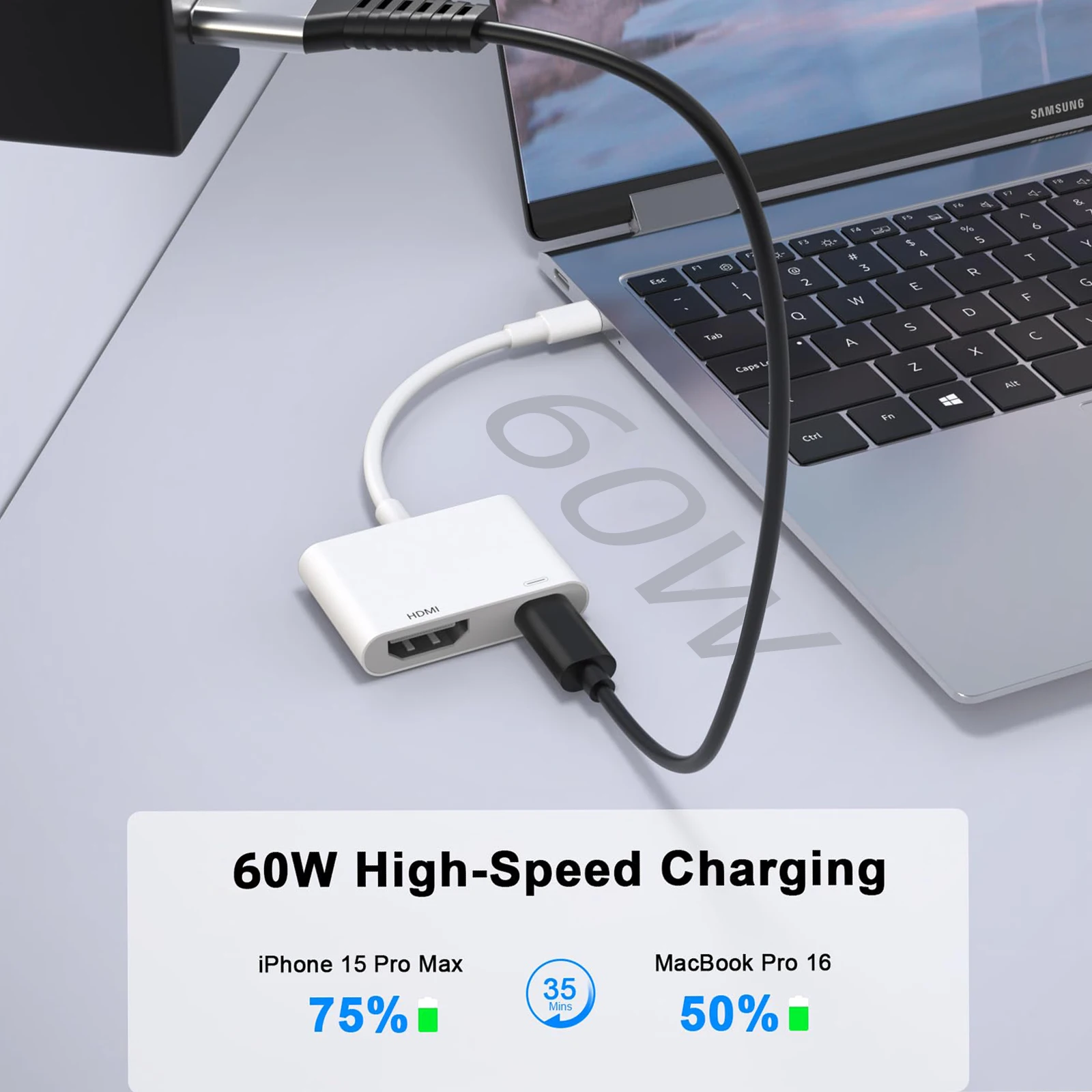 Adaptateur USB C vers HDMI pour iPhone 15, AV numérique de type C, connecteur d'écran divisé 4K pour iPhone 15 vers moniteur de budgétaire HDTV