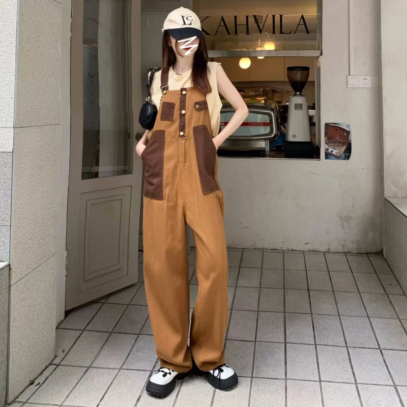 

Новый японский ретро комбинезон коричневого цвета, подходящий нейтральный Американский Свободный Цельный прямой комбинезон 5xl