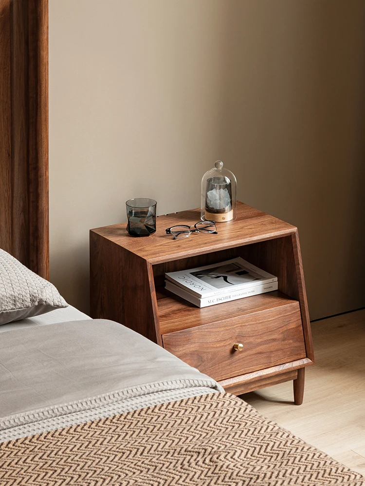 

Bedside Table Black Walnut Light Luxury Bedside Cabinet Bedroom Storage Nordic Locker Narrow