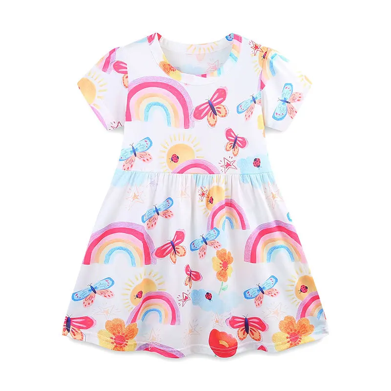 2025 Summer New Children's Clothing Kids Clothes Baby Girls Cartoon Rainbow Butterfly Dresses 2-7 Years