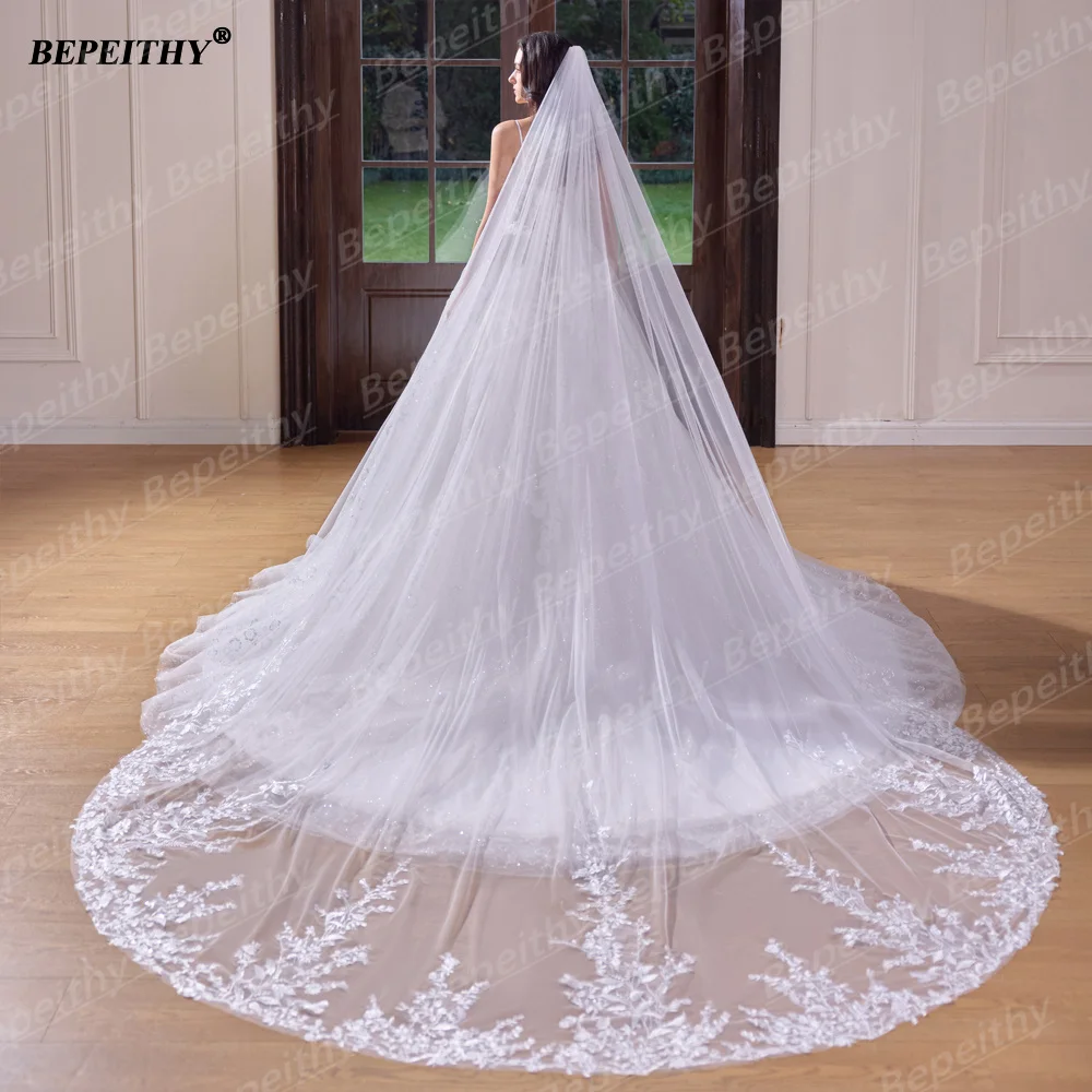 BEPEITHY Customizd Glitter V Neck Lace Wedding Dresses For Women Plus Size Ivory A-Line Bride Spaghetti Straps Bridal Gown 2026