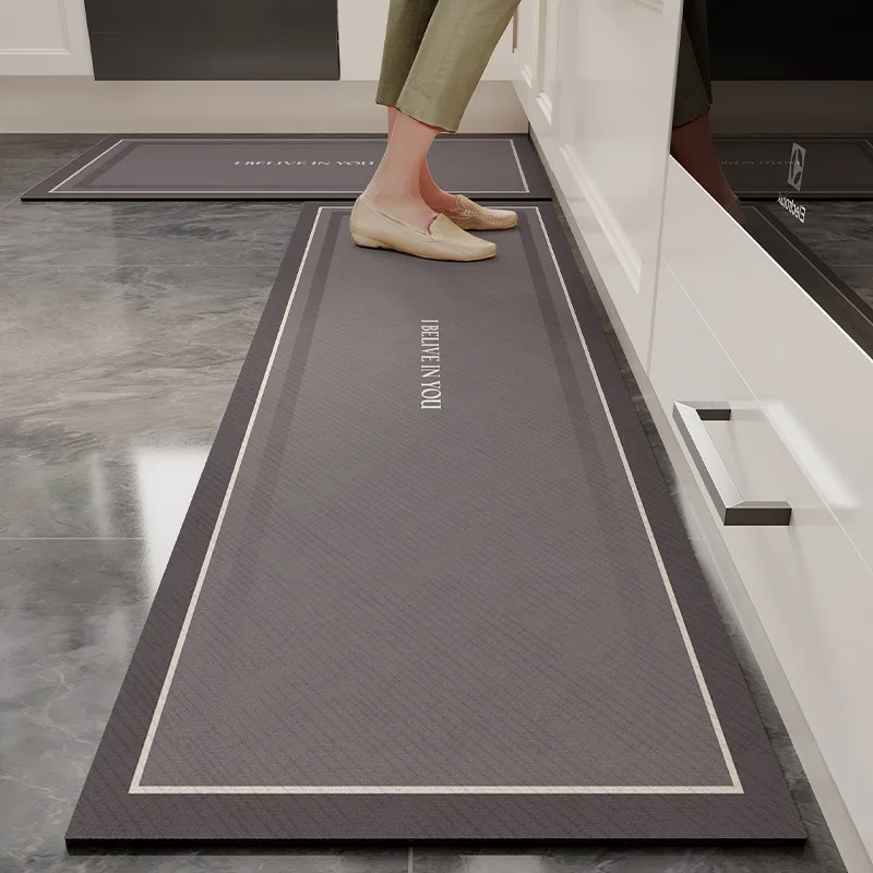Kitchen Rug Anti-Slip Oil-Proof PVC Waterproof Floor Mat Modern Long Strip Home Decoration Carpet with Non-Skid Leather Design 3
