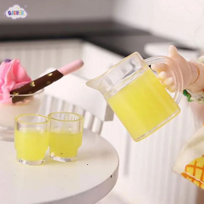 

3pcs 1/12 Dollhouse Miniature Accessories Mini Juice Jug Cup Set Simulation Drink Milk Model Toys For Doll House Decoration