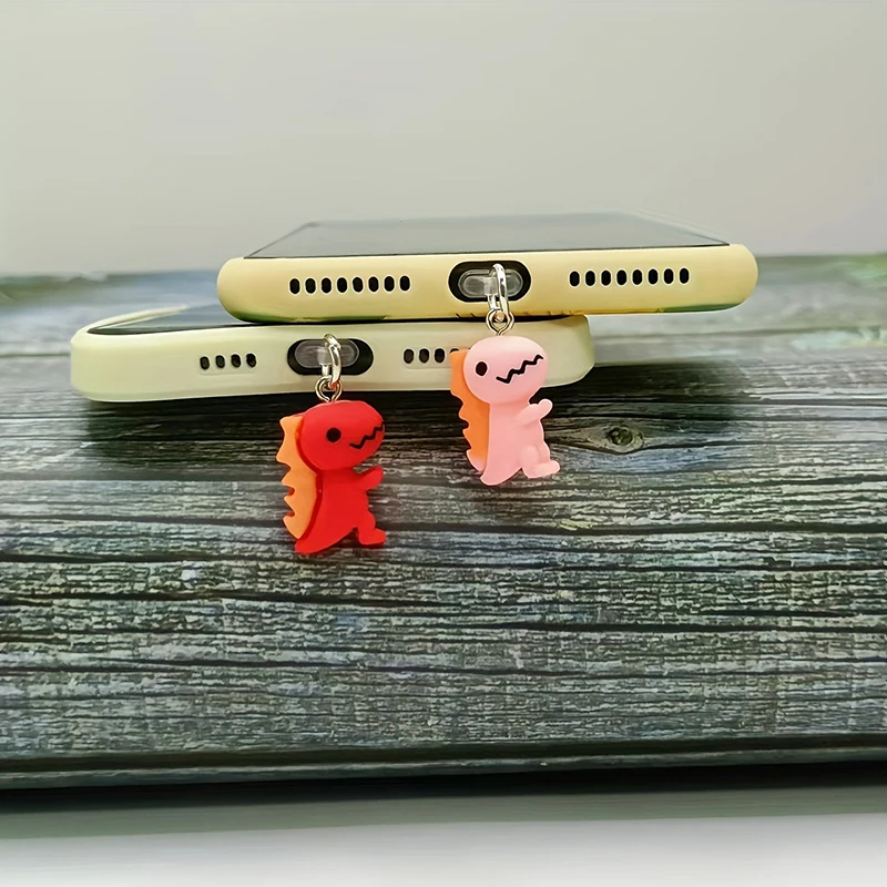 귀여운 3D 공룡 폰 먼지 방지 플러그 액세서리 장 펜던트 (아이폰, 삼성 타입C 충전 포트용)