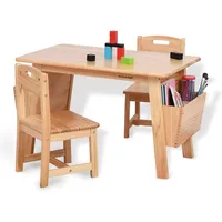 Kids Solid Wood Table and 2 Chair Set with Storage Desk and Chair Set for Children Toddler Activity Table (Solid Wood/Natural) 1