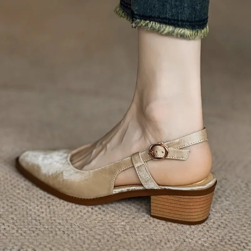 High Heels Leather Pumps for Women Slingbacks Spring Summer Sandals Fashion Shoes Woman High Heels Comfort Pumps Sandals